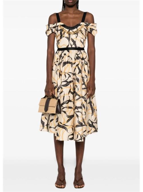 Abito midi con spalle scoperte e stampa a nastro ELISABETTA FRANCHI | AB91061E2.045